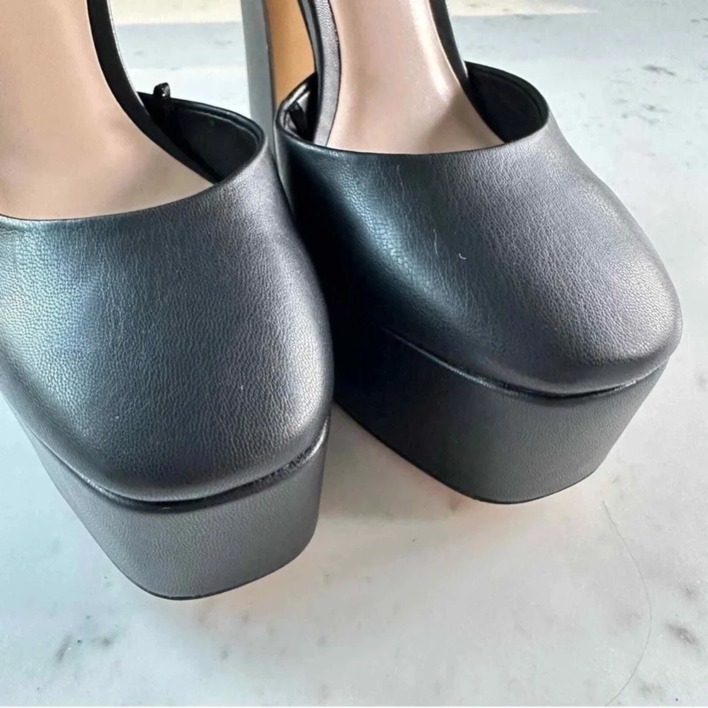 Aldo Black Platform Ankle-Strap Block Heels with High Platform